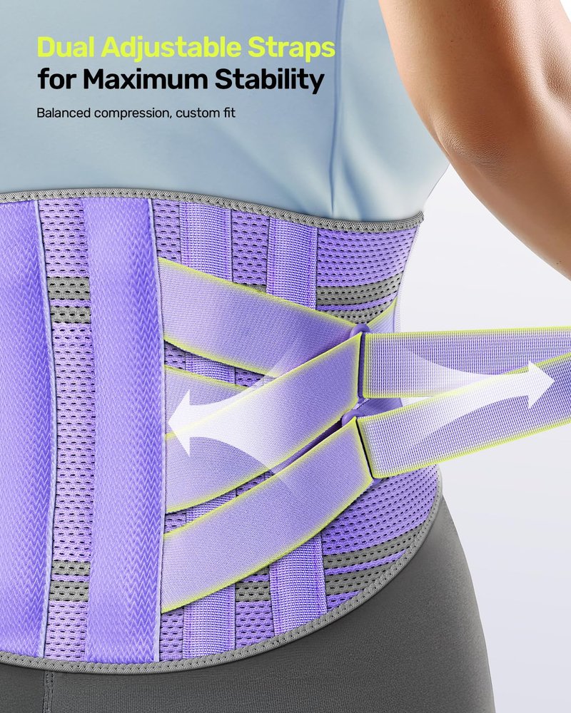 Rakiie Back Brace for Lower Back Pain Women with 9X Support System, Ergonomic Lumbar Support for Pain Relief, Breathable Mesh Design with 3D Silicone Pad for Sciatica, Purple Size M (Waist: 32.3"-39.8")