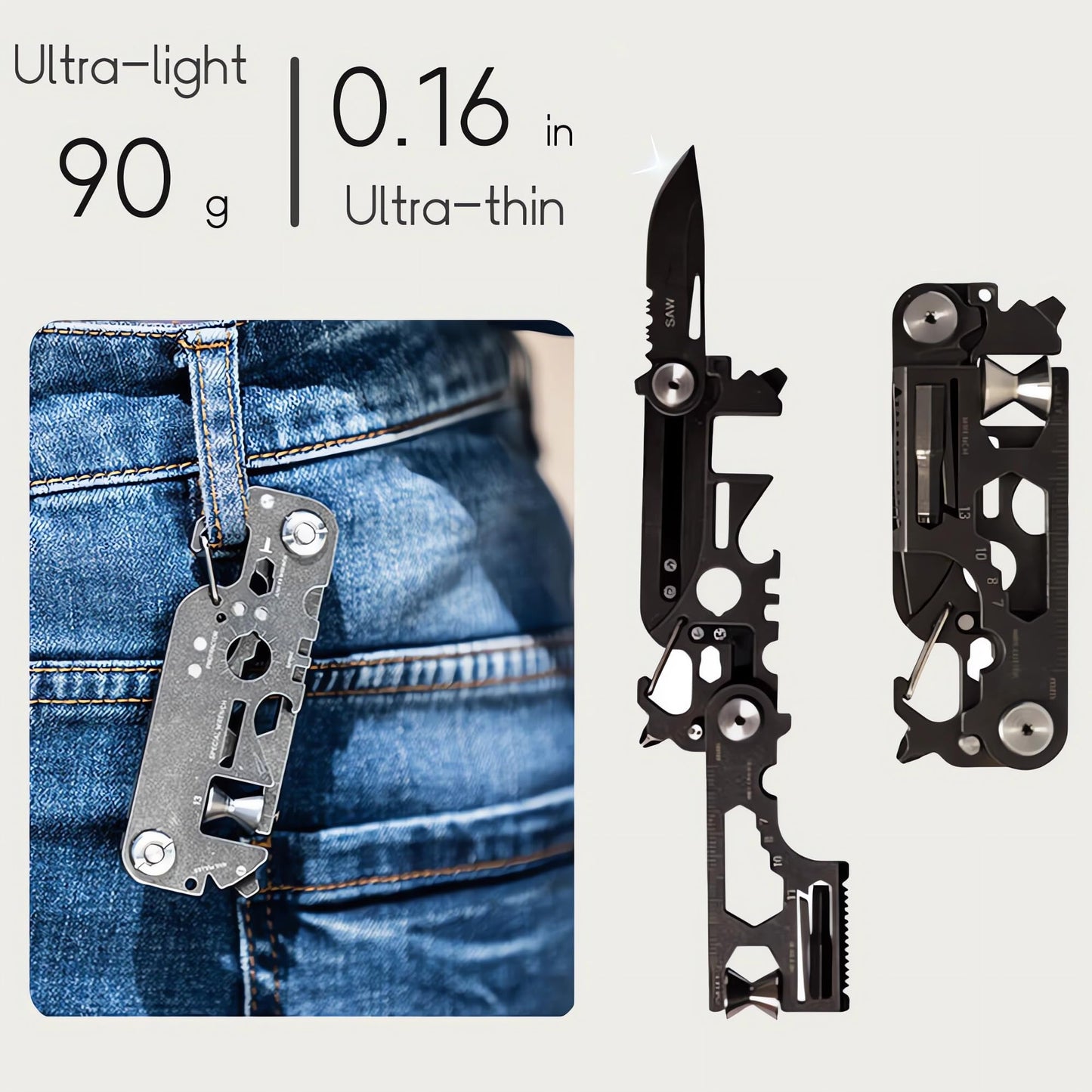 GOGOLIN 28 in 1 EDC Multi-function Tool, Keychain portable Metal Pocket Tool for men, Wrench for Screw, Ruler, Pulley, Spoke Tool,bottle opener, thread cutter, Self-locking Pocket Knife Multitool
