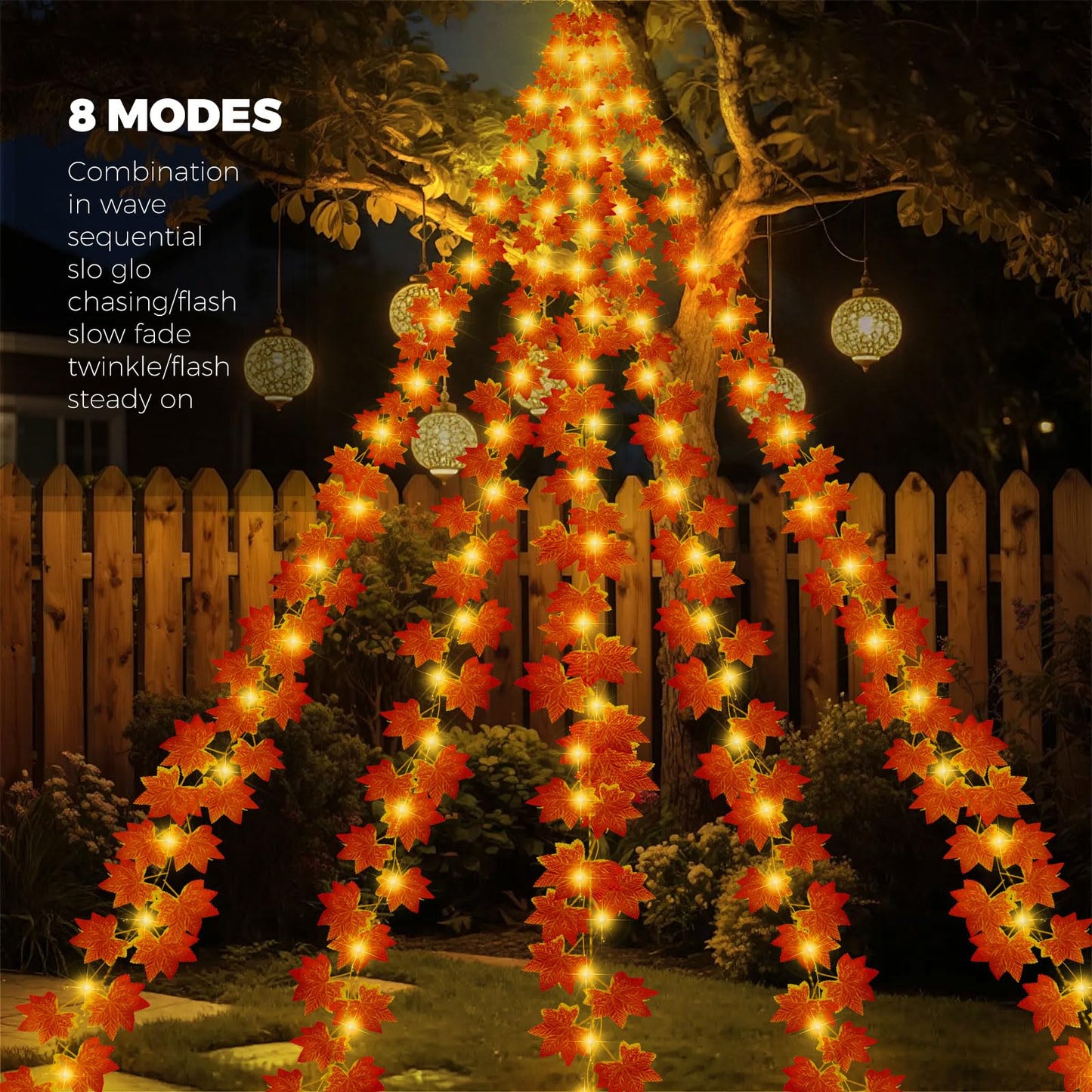 13.5FT*5 Branches Maple Leaf with Fairy Lights, Solar Powered Autumn Fall Decor String Lights, 8 Modes Waterproof Triangular Thanksgiving Decorations for Eaves, Tree, Patio, Garden, Yard (Maple Leaf)