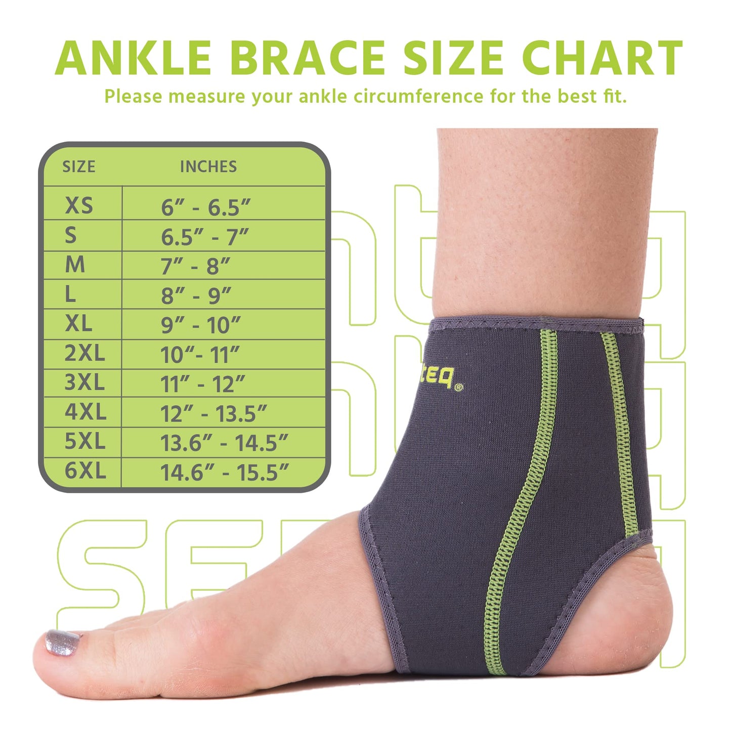 SENTEQ Ankle Brace for Men & Women- Compression Support for Sprained Ankles & Plantar Fasciitis, Elastic Neoprene Slim Sleeve for Jogging & Running, Ankle Stabilizer and Support for Walkers (X- Large)