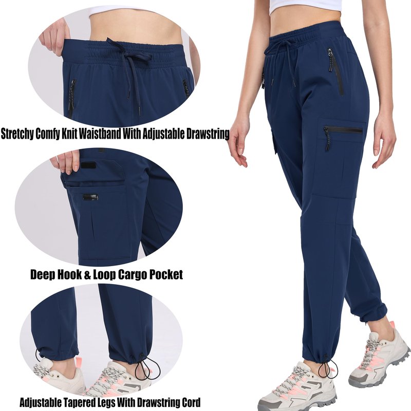Oalka Women's Hiking Pants Water Resistant Quick Dry Cargo Pockets Pants True Navy Blue M