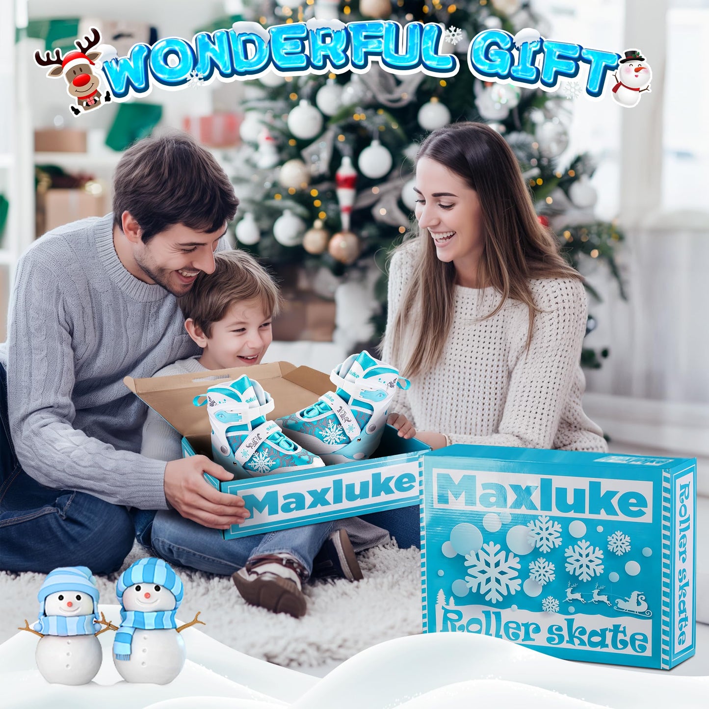 Rotayi Snowflake Roller Skates for Girls,4 Size Adjustable Kids Roller Skates with All Light Up Wheels for Toddler Teens Beginners, Ideal Birthday for Indoor Outdoor Use