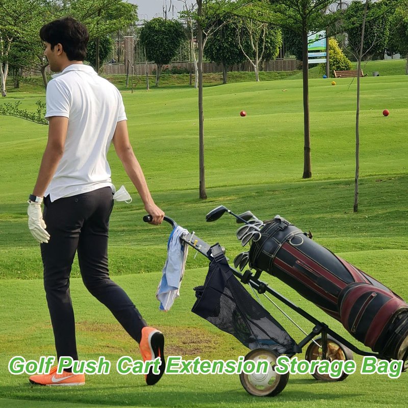 CORECISE Golf Push Cart Storage bag,Golf Cart Organizer, Mesh closure Push Cart Net Mesh Storage Bag,Golf Push Cart Accessories, BLACK