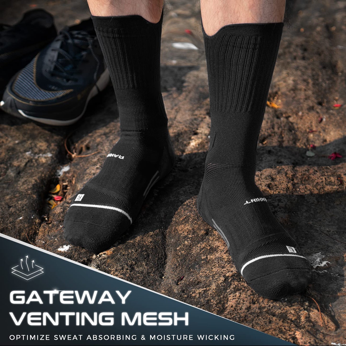 Rahhint Compression Running Socks 3 Pairs, Cushion Crew Socks, Anti-Blister Moisture Wicking Athletic Hiking Basketball Socks