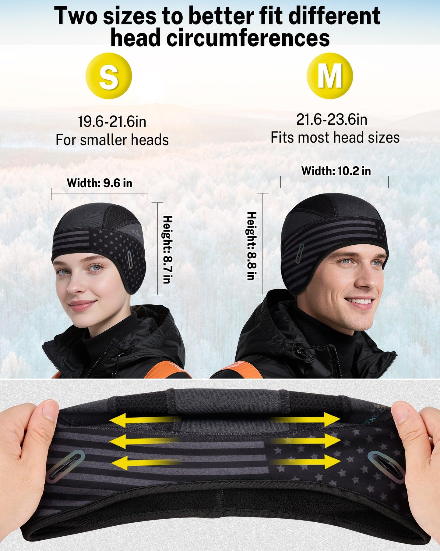 GXCROR Winter Helmet Liner Skull Cap, Fleece Lined Warm Cycling Cap with Glasses Holes, Thermal Hat Beanie for Men Women