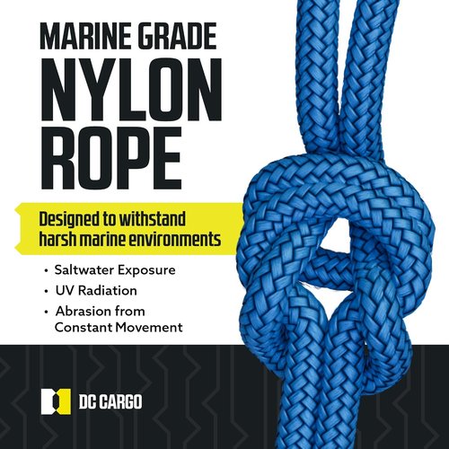 DC Cargo Mall Boat Dock Lines - 1/2" x 15' Double Braided Ropes with 12" Eyelet | Marine Grade Nylon, Damage Resistant