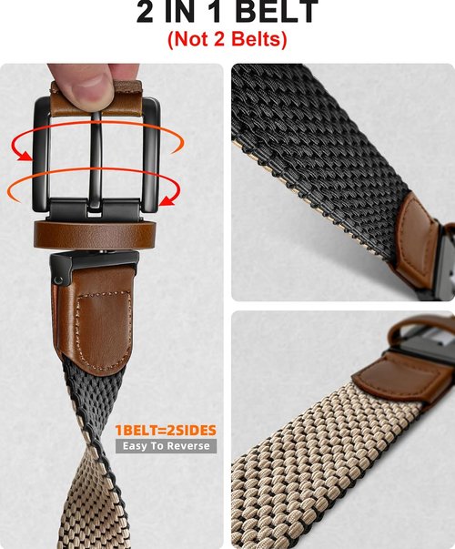BULLIANT Men's Reversible Golf Belt - Stretch Braided Design | Perfect Gift, 1 3/8" - 2" Size