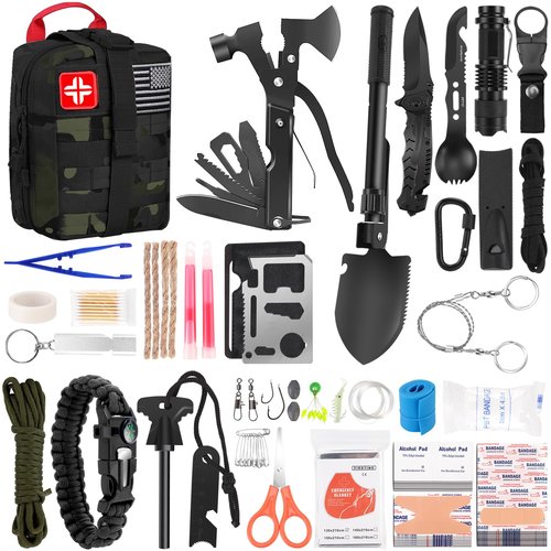 Gifts for Men Christmas 146Pcs Survival Kit First Aid Kit, Emergency Kit with Survival Tools, Medical Supplies for Camping, Travel, Outdoor Adventure
