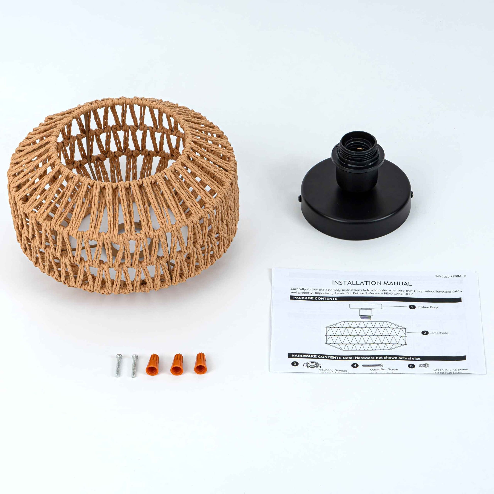 Mini Rattan Boho Ceiling Light Fixture, Small Woven Semi Flush Mount Ceiling Light, Wicker Light Fixture Hallway,Laundry Room, Closet,Nursery E26 1 Light