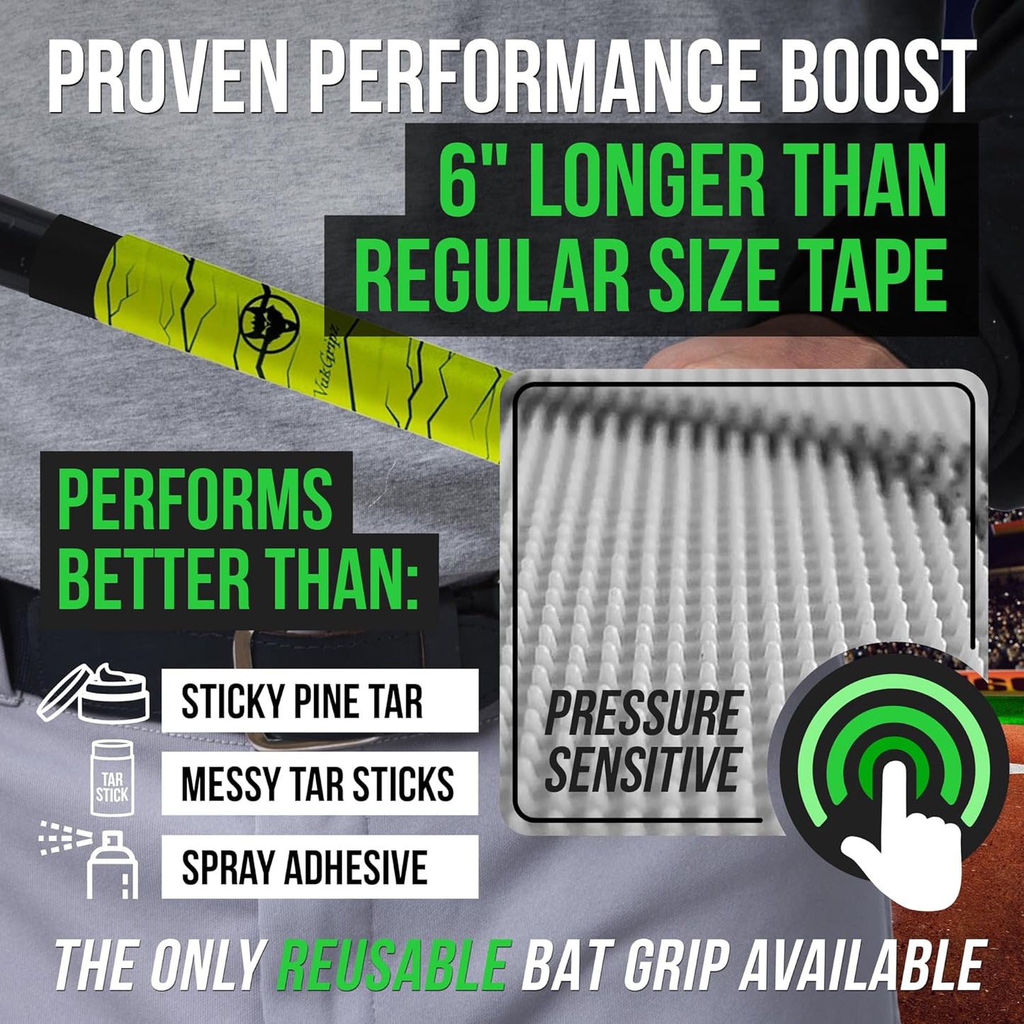 VukGripz Extra Long Bat Grip - Firm, Slip-Resistant Design for Enhanced Performance