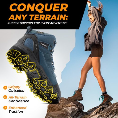 Foxelli Women's Hiking Boots - Lightweight Waterproof Suede Leather for All-Day Comfort & Support