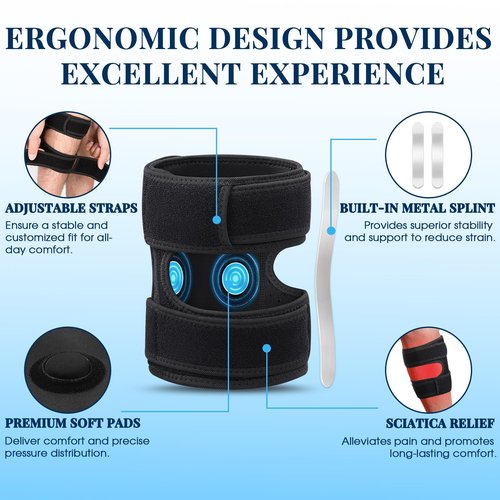 Sciatica Pain Relief Devices Brace, Sciatic Nerve Brace with Adjustable Pressure Pads Targeted Lower Back & Leg Compression for Sciatic Pain, Sciatic Ease Calf Support for Unisex Men Women - Black
