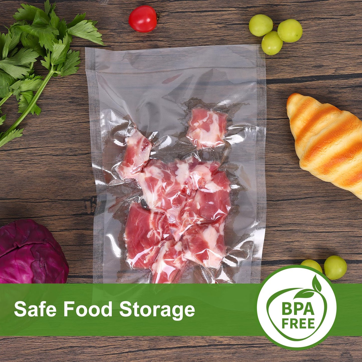 Vacuum Sealer Bags for Food, 200pcs Food Saver Seal Bags Quart 8" x 12", BPA Free Precut Commercial Grade, Puncture Resistant for Meal Prep, Sous Vide, Freezer