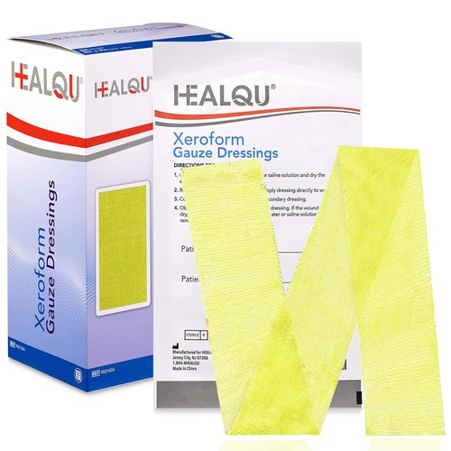 HEALQU Medical Xeroform Petrolatum Dressing 1x8-50 Count - Non-Adherent Gauze Pad for Low Exudating Wounds - Fine Mesh Gauze Patch Sterile for Wound Care Lacerations, Burns & Skin Grafts
