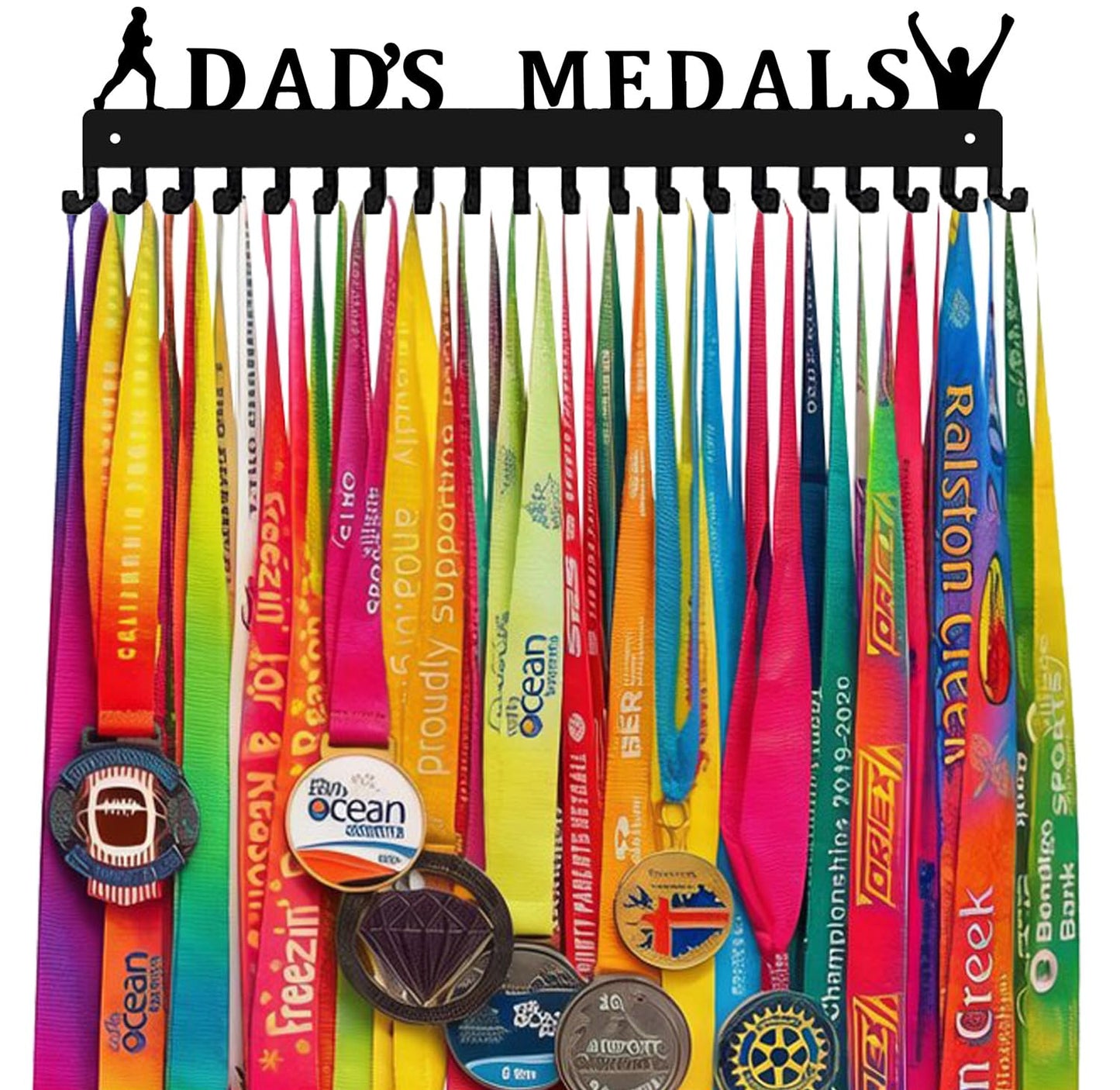 Lapetale Fashion Gymnastics Medal Holder Rack Display Marathon Frame,Princess Medal Holder Rack with 20PCS Extension Hooks Easy Install Easy Use-Silver