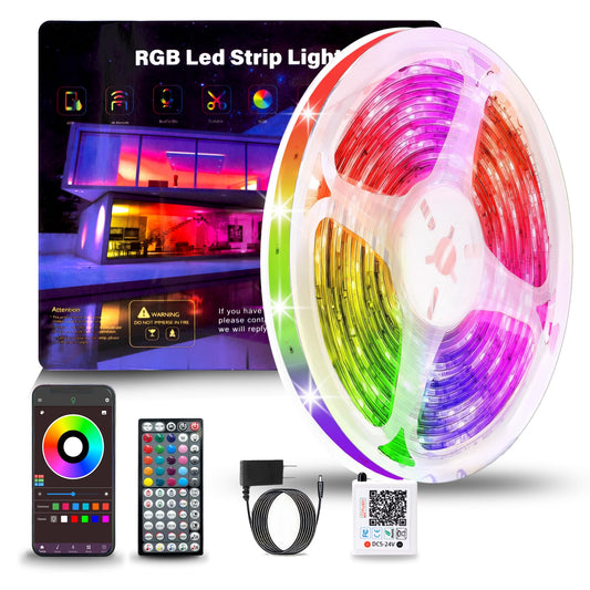 NBBUFF Led Lights for Bedroom 100ft (1 Roll), Color Changing RGB Led Strip Lights with 60 Keys Remote and App Control, Music Sync Led Lights for Room Kitchen Party Home Decor