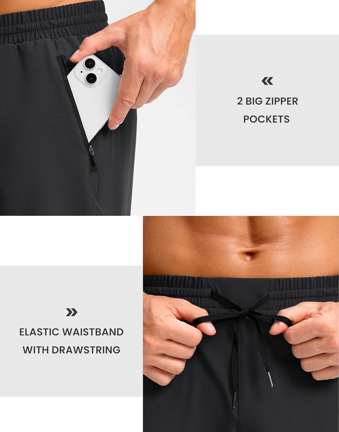 Pudolla Men's Athletic Shorts - Lightweight Quick-Dry Gym Shorts with Zipper Pockets | 5"/7"/9" Sizes