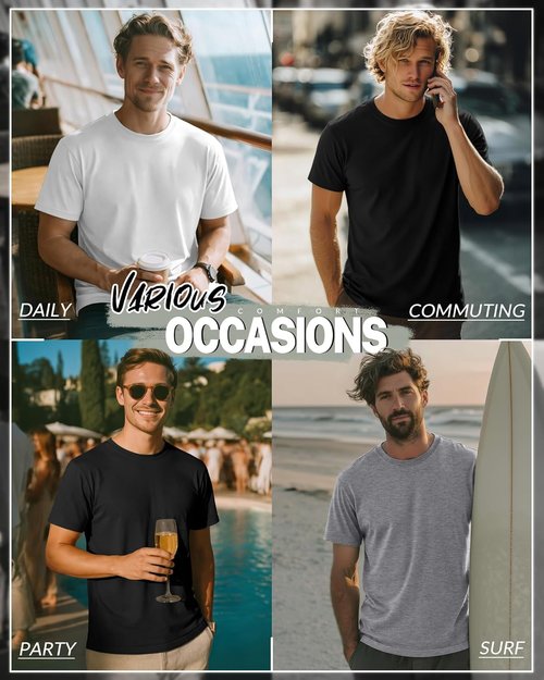 Ficerd Men's Big & Tall Short Sleeve Cotton Tees - Oversized Summer Crew Neck Shirts | 5 Pack