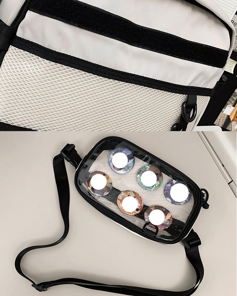VOUSXLLEZ Ita Bag Backpack Double Window Pins Bag with insert, Backpack for Cosplay and Concert(Pins NOT Included) (Black)