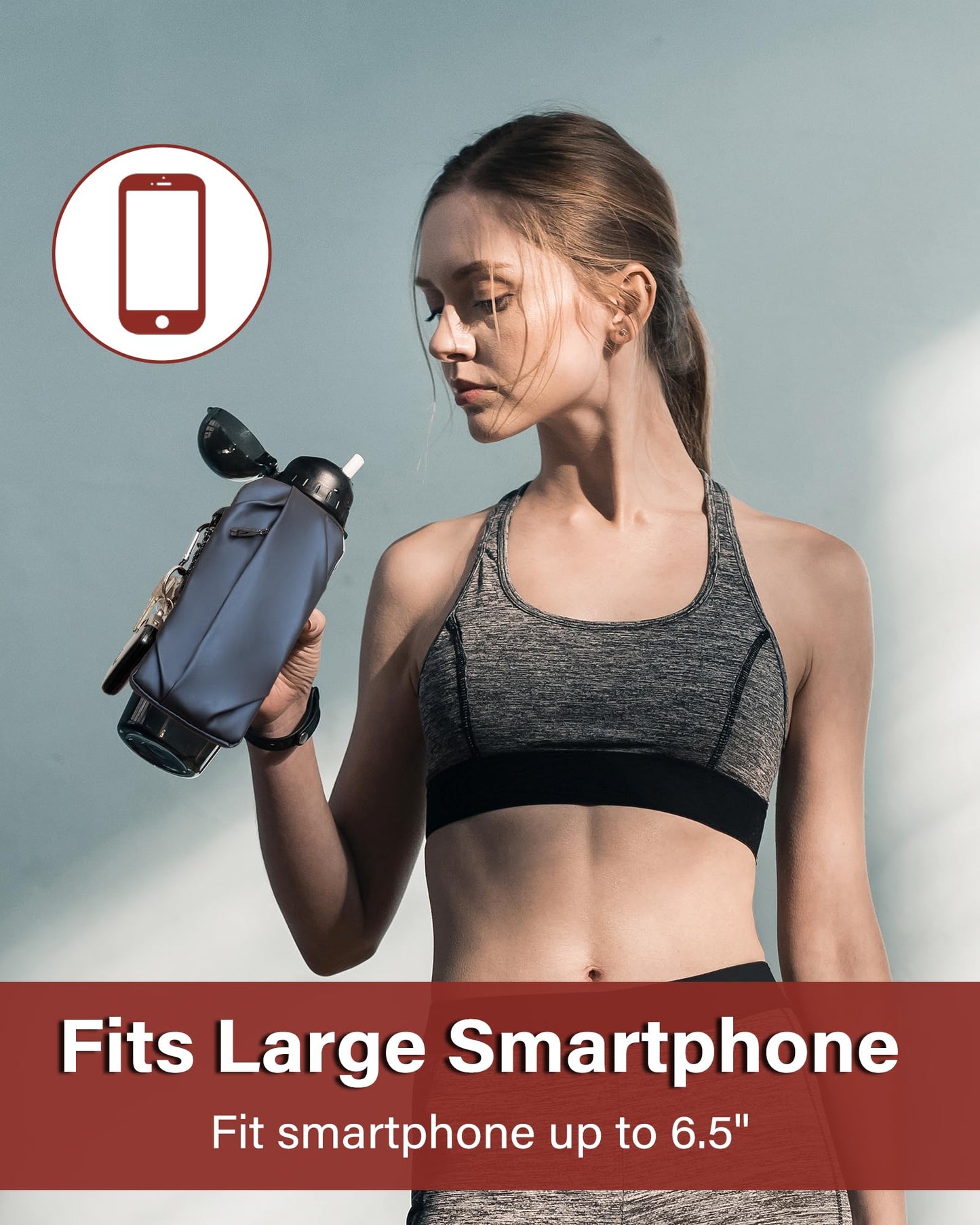 Bottle Pouch Gym Water with Phone Holder & Wallet, Water Bottle Caddy Versatile Sleeve Bag for Running Sports & Daily Use