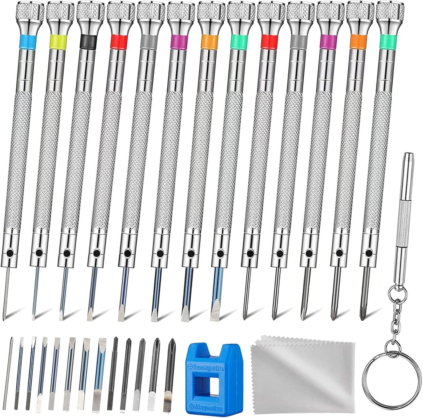 13PCS Professional Watch Screwdriver Set, AOMISIV Micro Precision Glasses Repair Kit, with 13PCS 0.6-2.0MM Extra Replace Blades, for Eyeglass Sunglass Watchmaker Jewelry Computer Phone Small Tools