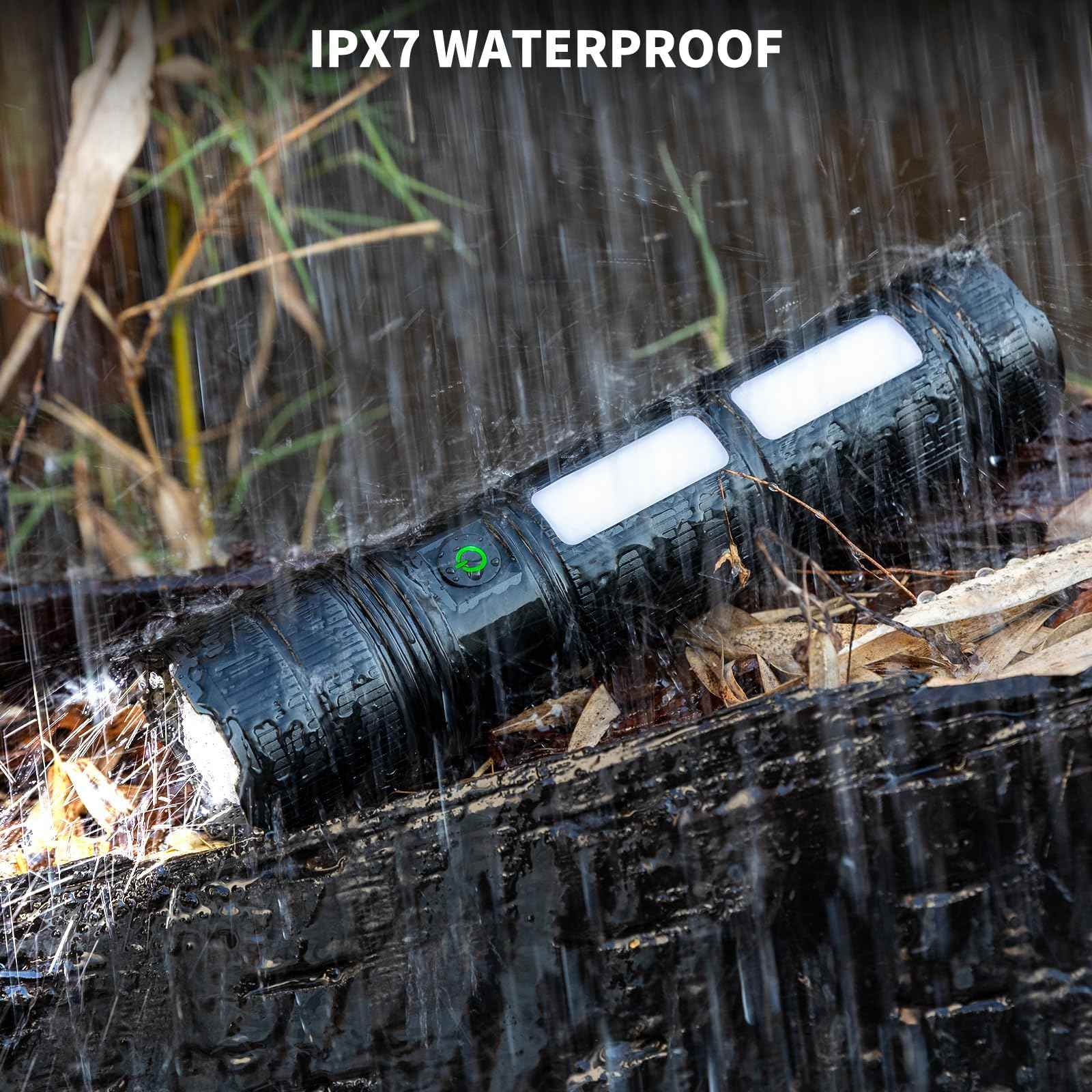 KINGCAESAR Rechargeable Flashlights 3000 High Lumens, Super Bright Flash Light with 2 Cob Light, High Powered LED Flashlights with 4 Modes, 7200 ɱAh & 24 Hours, IPX7 Waterproof for Outdoor, Home