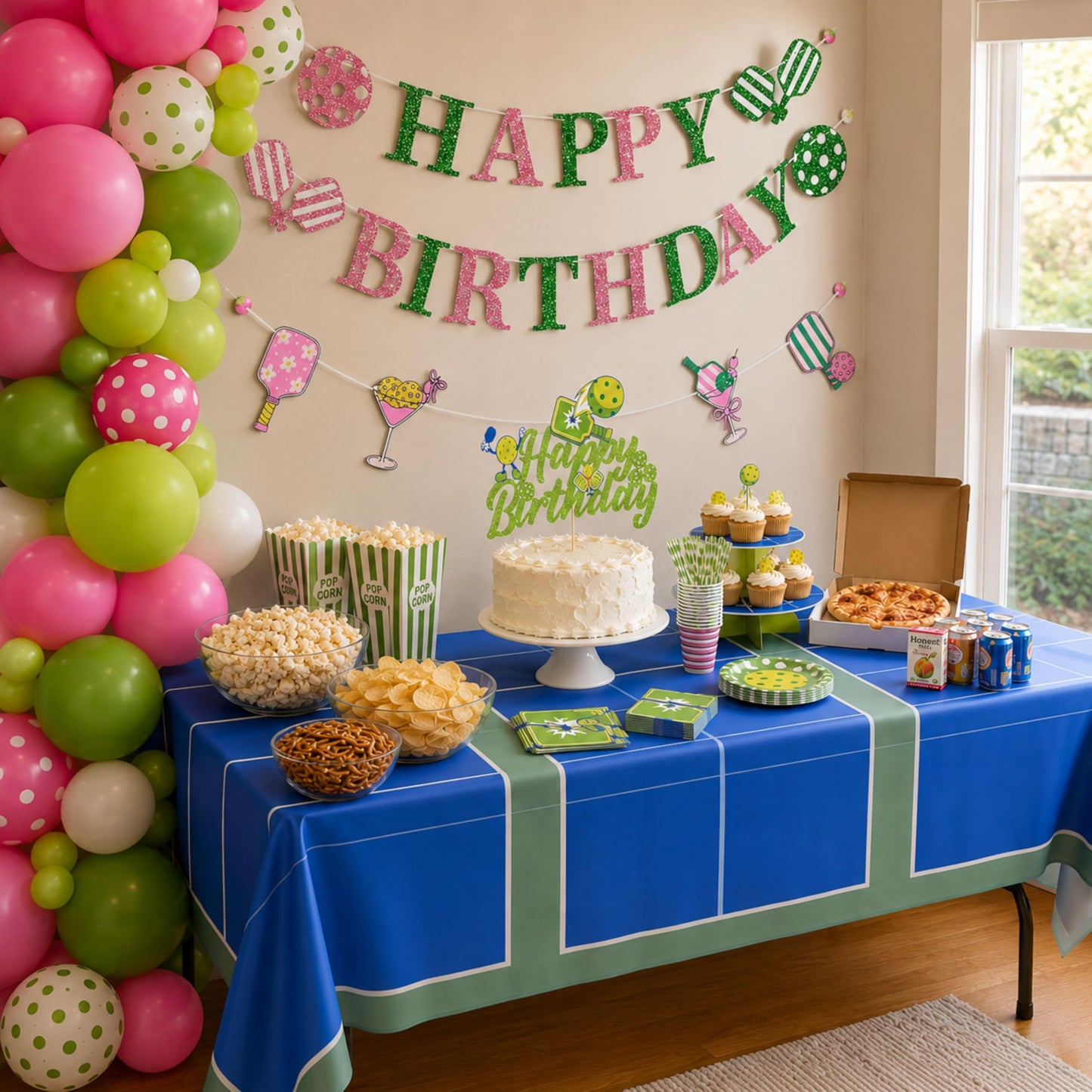 Blue Orchards Pickleball Table Cover (Pack of 3) - Pickleball Party Supplies and Decorations Sports Themed Plastic Tablecloth Birthday Baby Shower Tableware, 54x108 XL Rectangle Tablecloths