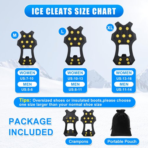 Ice Snow Cleats for Shoes and Boots Walk Traction Cleats Ice Crampon Non-Slip Overshoe for Men Women Winter Walking on Snow and Ice (11Studs, M)