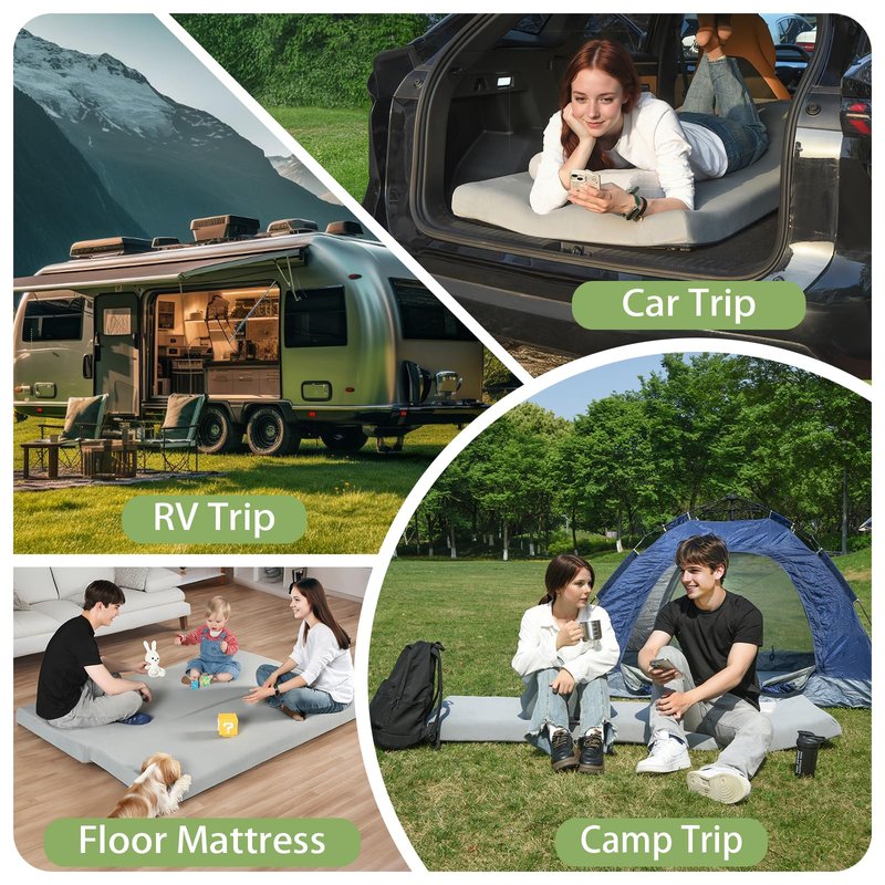Selectico 3.5" Extra Thick Foam Camping Mattress, Waterproof Cover & Travel Bag, Portable Sleeping Pad for Car/Tent/Cot/SUV/Trunk/Floor/Guest Bed(Cot)