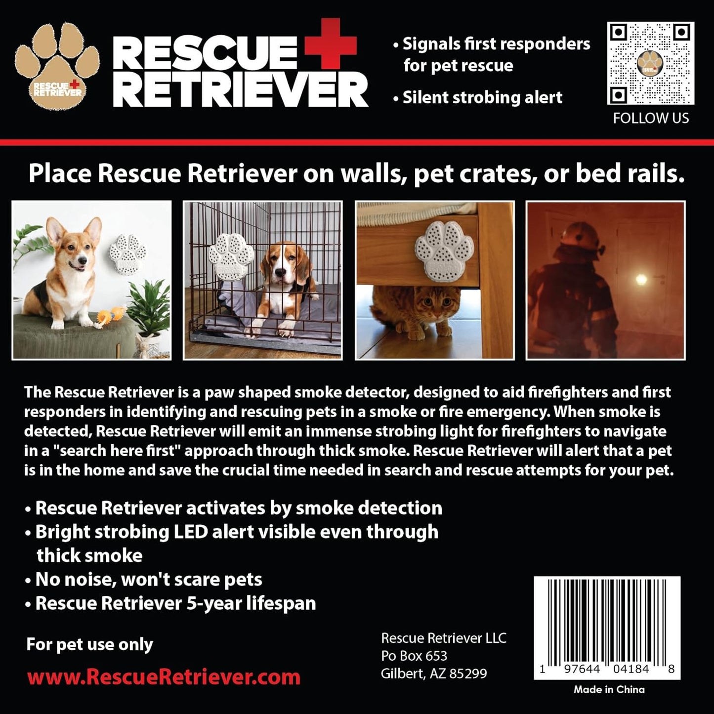 Pet Rescue Smoke Detector - Emergency Alert System for Dogs & Cats