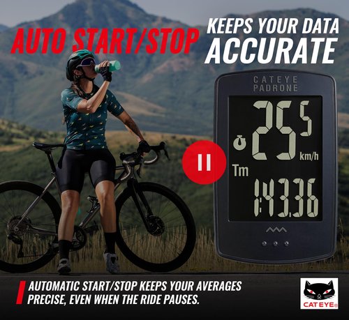 CATEYE Padrone Wireless Bike Computer – Oversized Display Cyclocomputer, Wireless Speedometer & Odometer, FlexTight™ Mount, Auto Start/Stop, Programmable Odometer