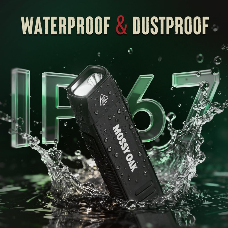 Mossy Oak Rechargeable EDC Flat Flashlight 1200 Lumens, Pocket Work Light with Magnetic Base, UV & White Light Combo, Waterproof LED Inspection Light for Work, Outdoor Use and Emergencies - Black