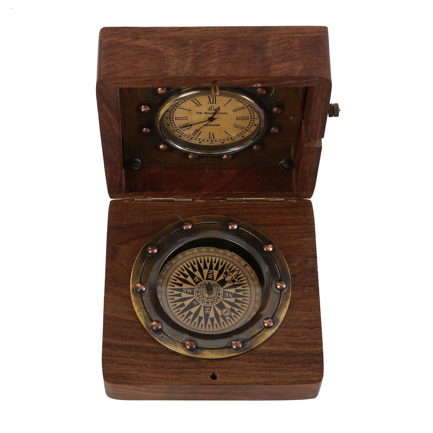 JUNZALINAUTIC Handmade Authentic Clock Compass in Rose Wood Box.
