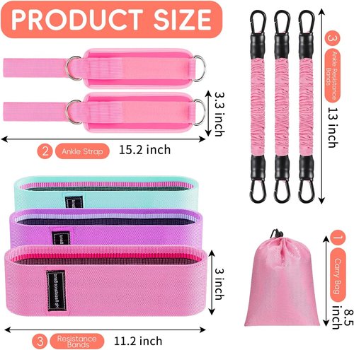 Ankle Resistance Bands Set by [Brand Name] - 11 Pcs Glutes Workout Bands with Cuffs for Home Exercise