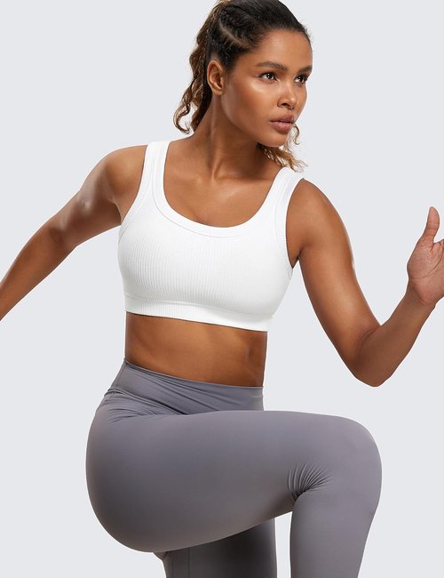 CRZ YOGA Ribbed Sports Bra - U Back Wireless Medium Impact Yoga Cami for Women