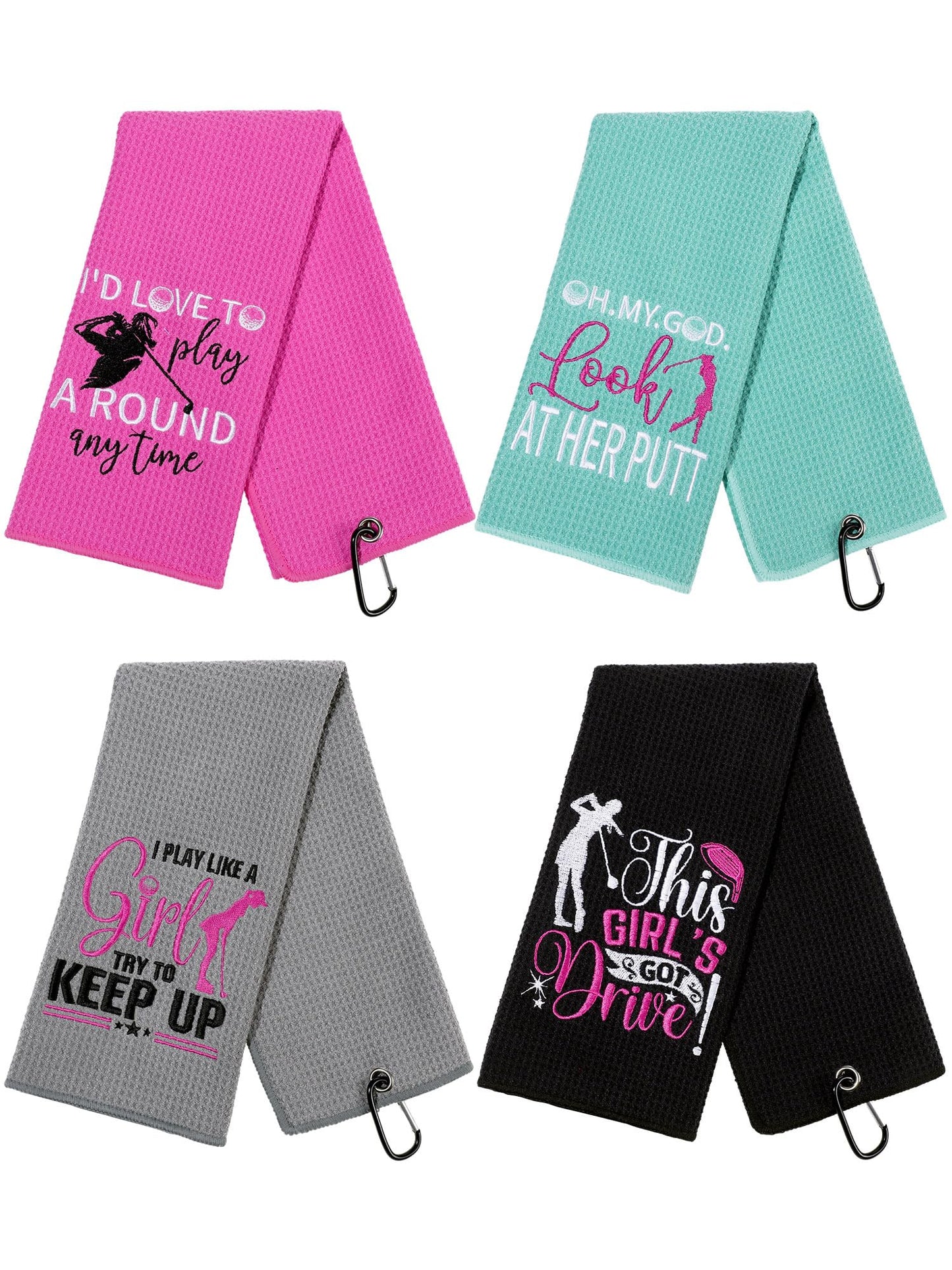 Hosuly 4 Pcs Funny Golf Towel Microfiber Embroidered Golf Ball Towels for Golfbags with Clip Golfclub Men Women Birthday Gifts for Golfball Fan Retirement Present 24 x 16 Inch(Chic Style)