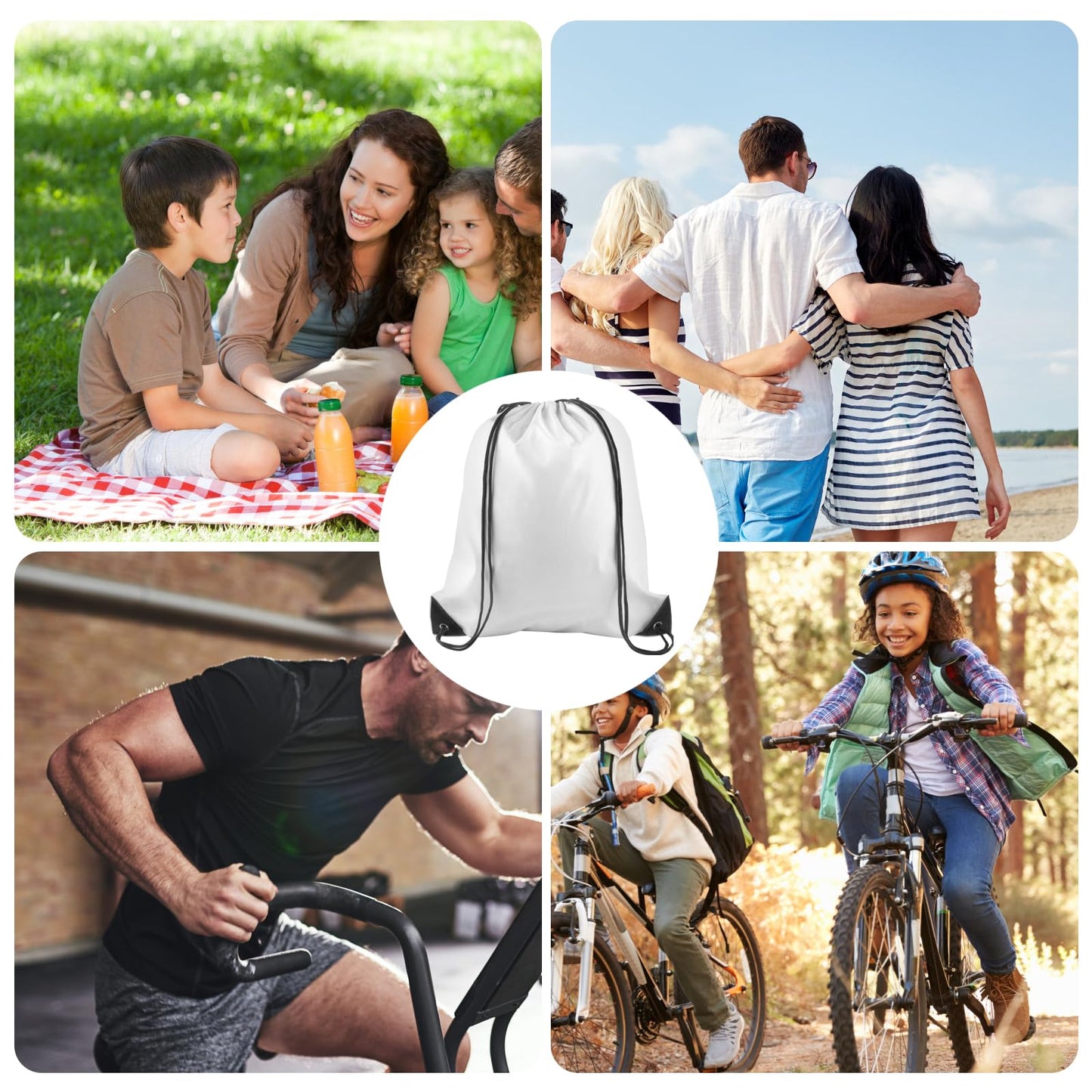 KUUQA 25Pcs White Drawstring Bags - Bulk Sport Gym Travel Backpacks