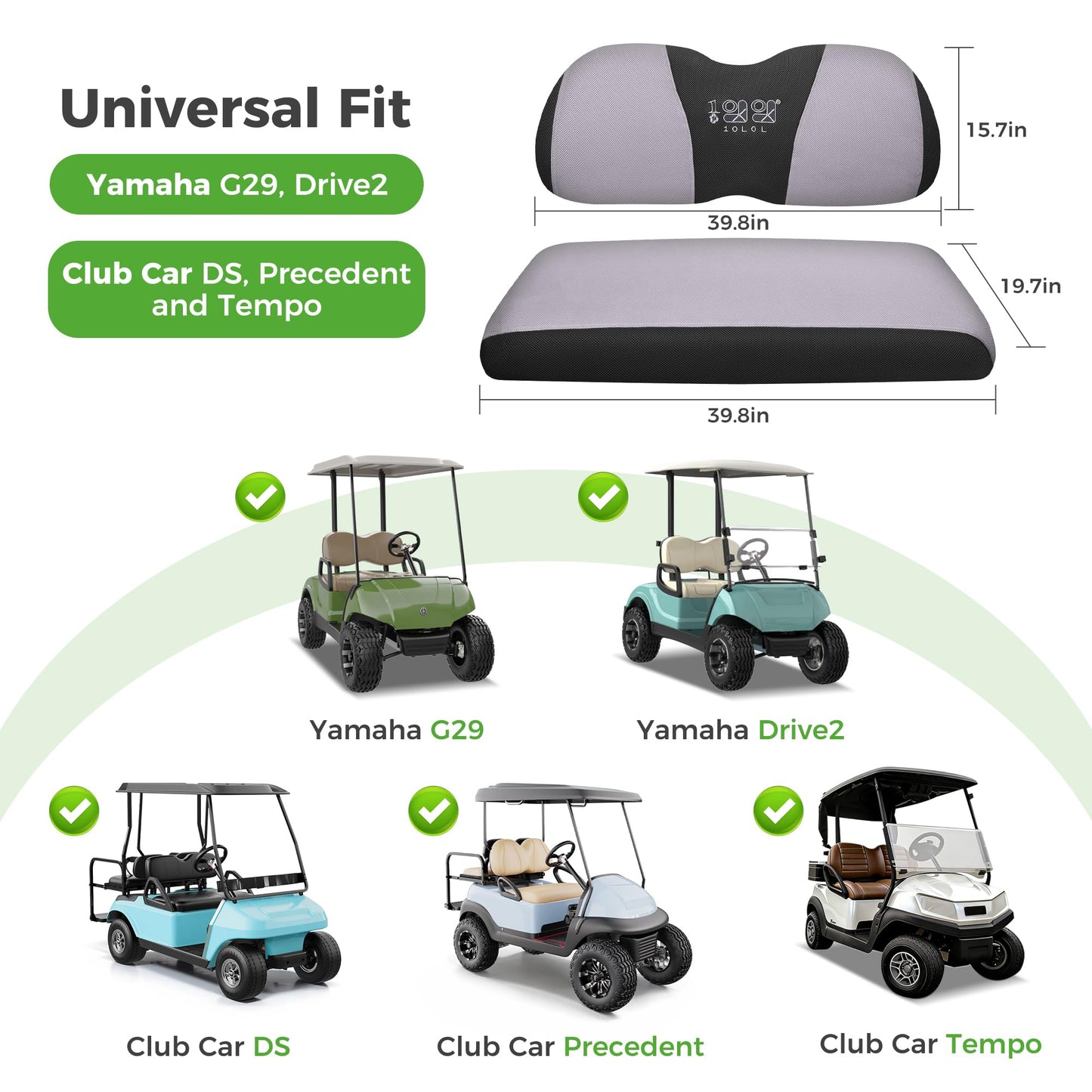 10L0L Golf Cart Seat Covers Universal for Yamaha G29 Drive2 Club Car DS Precedent Tempo Standard Front Seats, Breathable Mesh Bench Seat Cover, No Drilling Seat Cushion - All-Season Comfort