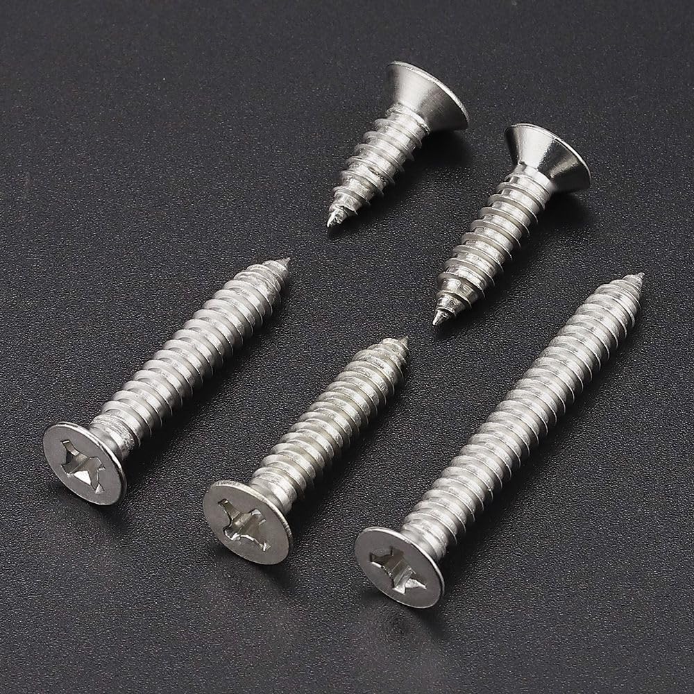 30 Pack #12 x 3 Flat Head Phillips Self Tapping Screws, 18-8 Stainless Steel 304, Countersunk Sheet Metal & Wood Screws, Corrosion Resistant Fasteners