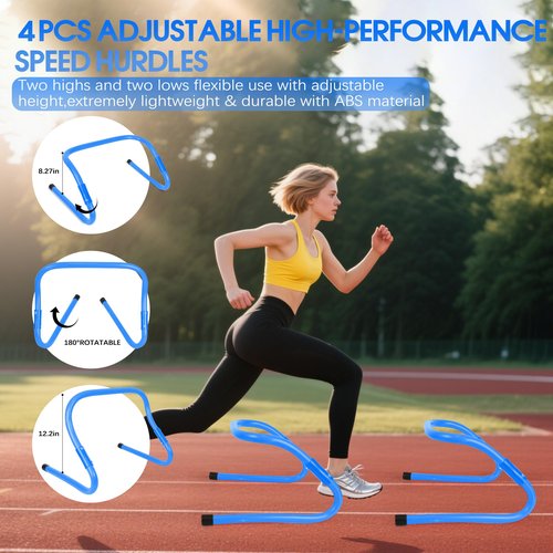 Agility Ladder,Speed Training Equipment Set,20ft Agility Ladder,12 Soccer Cones,4 Hurdles,Jump Rope,Running Resistance,Basketball Soccer Training Equipment with Carrying Bag for Kids Youth Adults-Blue