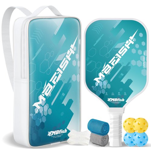 MBFISH Pickleball Paddles Set of 1 Super Value Set with 1 Pickleball Carbon Fiber Racket 4 Balls 2 Pickleball Grip Tapes 2 Sports Towels 1 Pickleball Bag Outdoor Gift for Family Friends