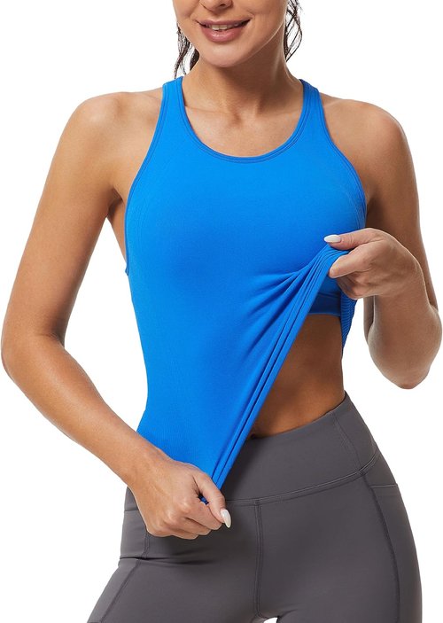 MathCat Racerback Workout Tank Tops for Women - Seamless Athletic Yoga Top with Built-In Bra