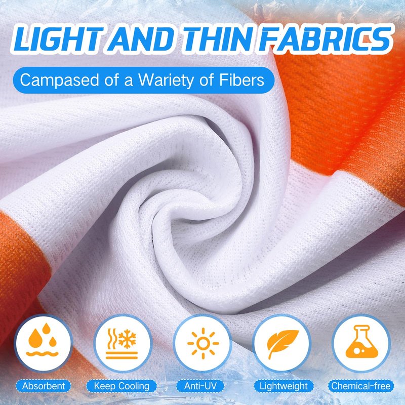 Coume 20 Pieces Cooling Towels Bulk for Neck and Face 40 x 12 Inch Double Layer Microfiber Soft Breathable Chilly Orange Cold Towels for Gym Yoga Camping Running Workout Travel Sports