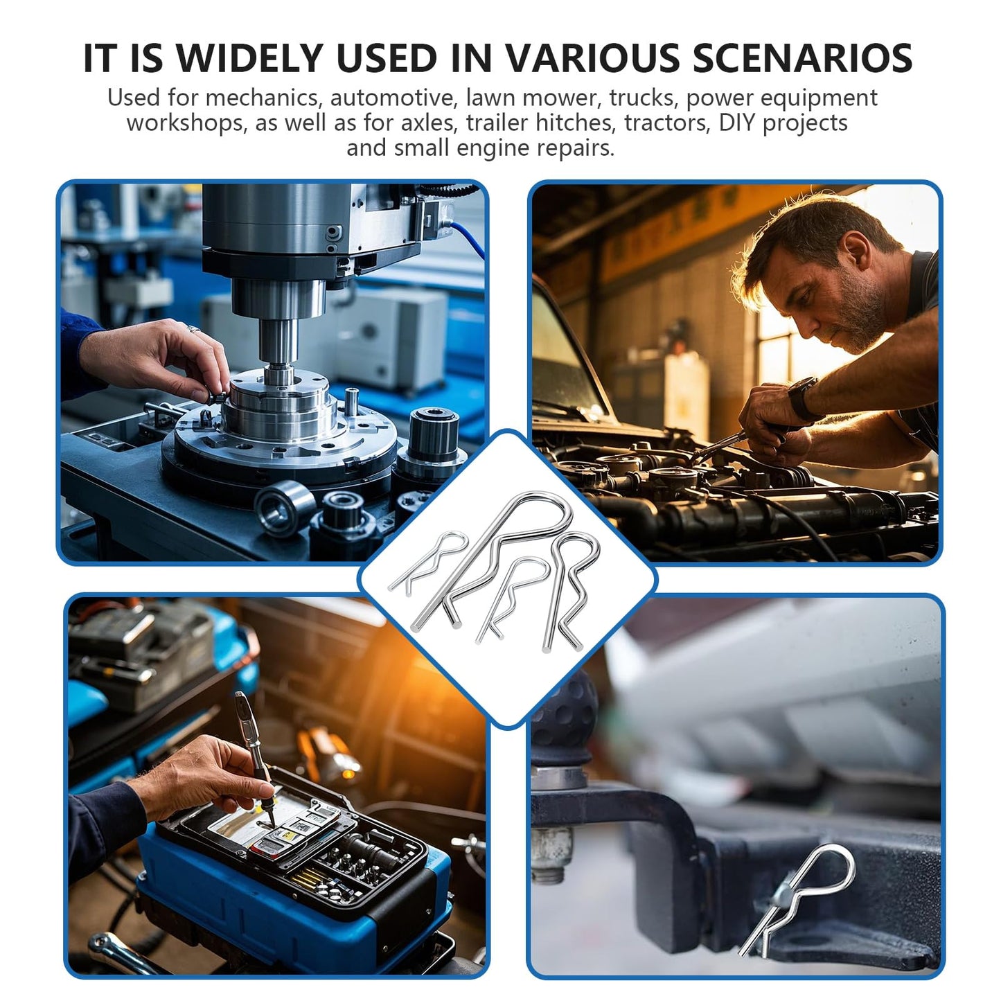 ALLECIN 8 Values 90Pcs Hitch Pin Clip R Clips Spring Retaining Pins 304 Stainless Steel Hairpin Cotter Pin Assortment Kit for Trailer Hitch Locking Machinery Repairs