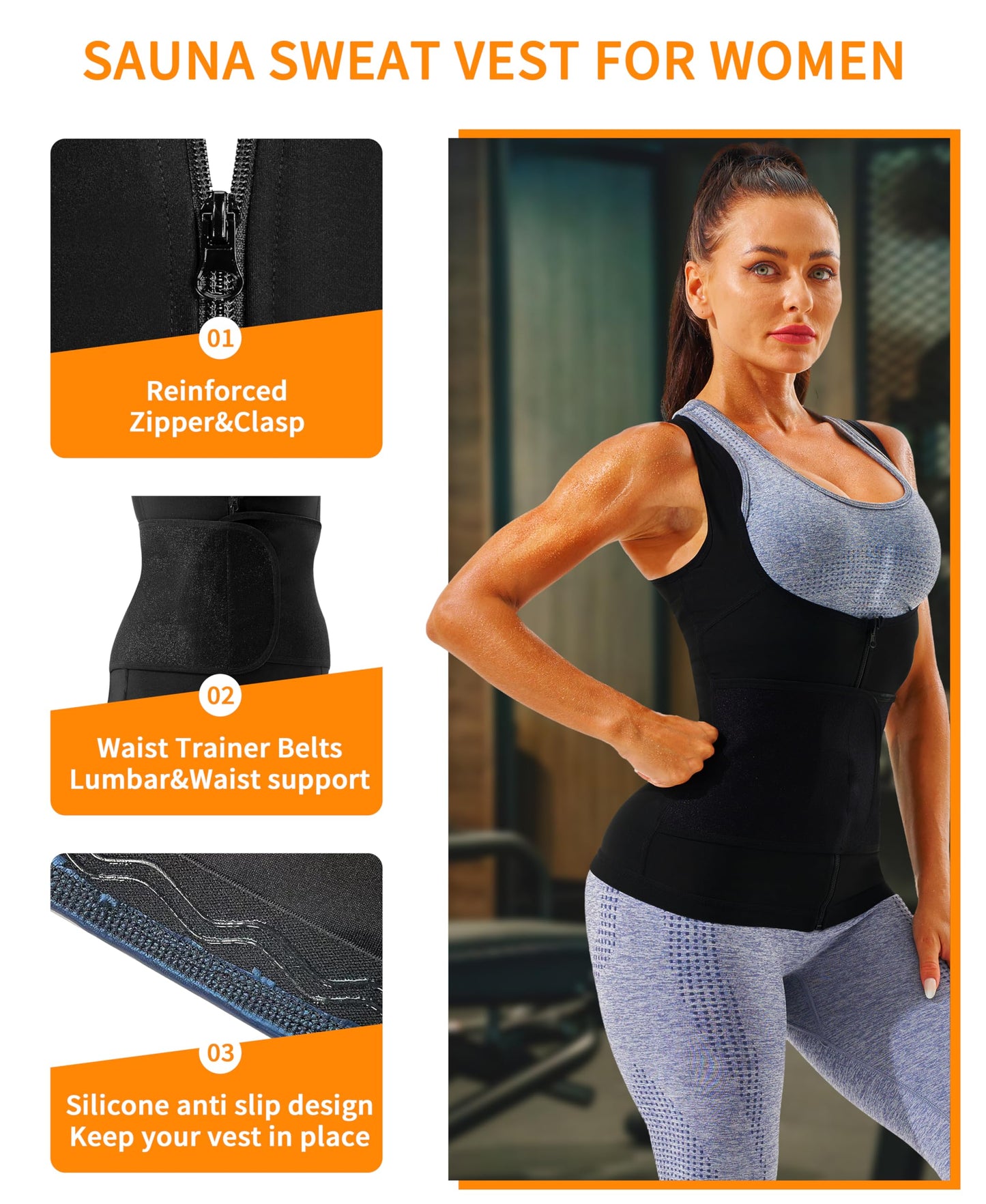 LMCOB Sauna Vest for Women Sauna Waist Trainer Vest Workout Sweat Vest with Zipper Heat Trapping Sauna Suits(LYBH20023-01-XL)