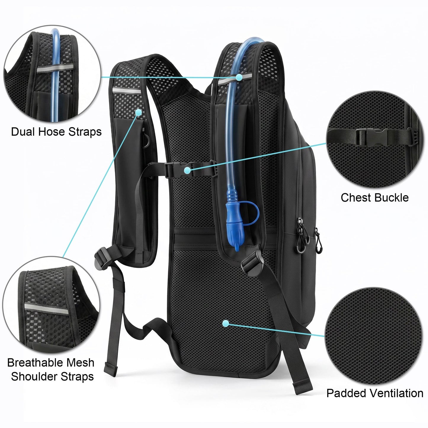 MIYCOO Hydration Backpack - Lightweight Hiking Water Backpack with 2L Water Bladder, Running Hydration Vest Backpack for Men Women, Hydration Pack for Hiking, Cycling, Climbing (Black, 10L)