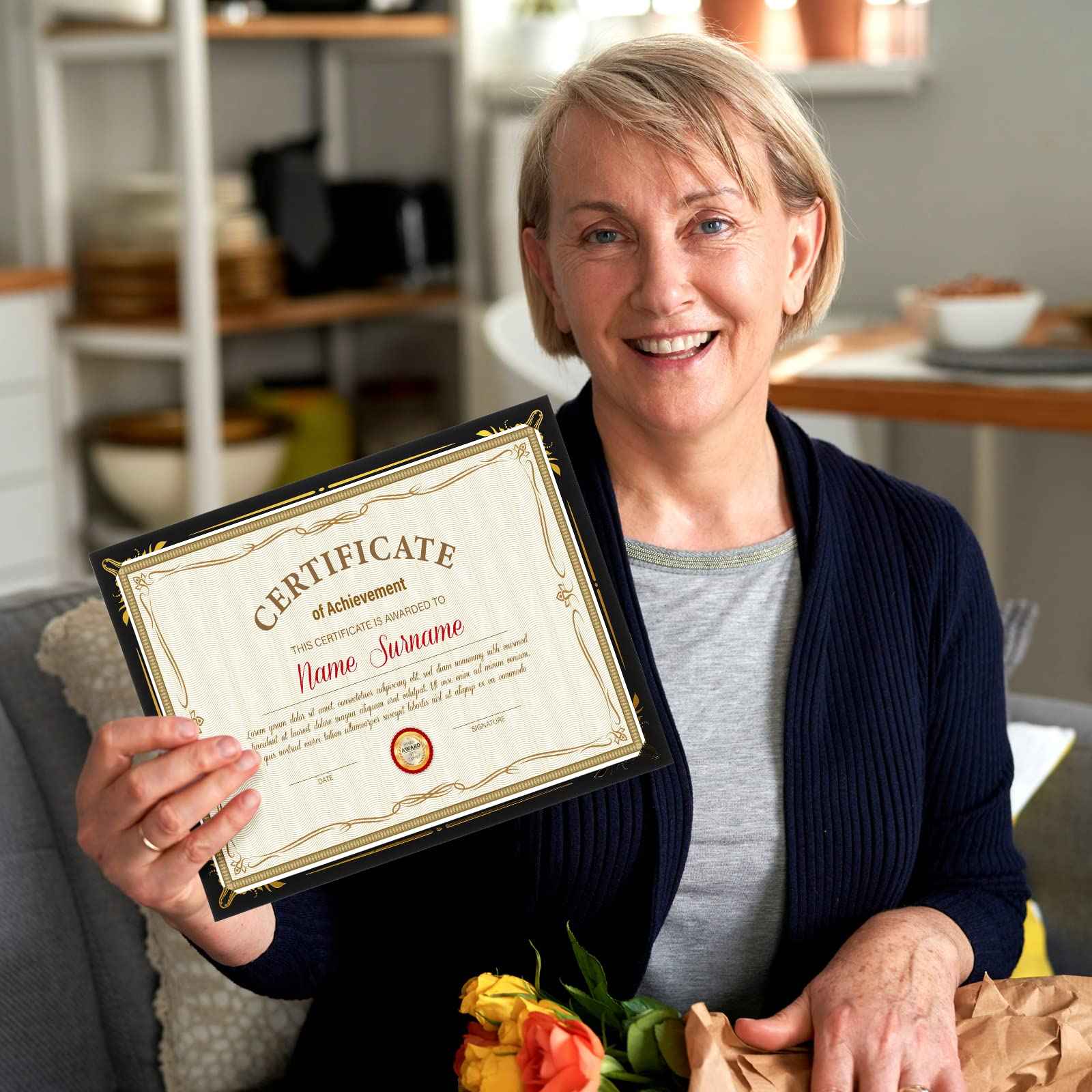 Fainne 100 Pcs Certificate Holder Foil Border 8.5 x 11 Inch Single Sided Award Certificates Cover for Letter Size Cardstock Document Paper Diploma Graduation School Marriage Supplies(Black)