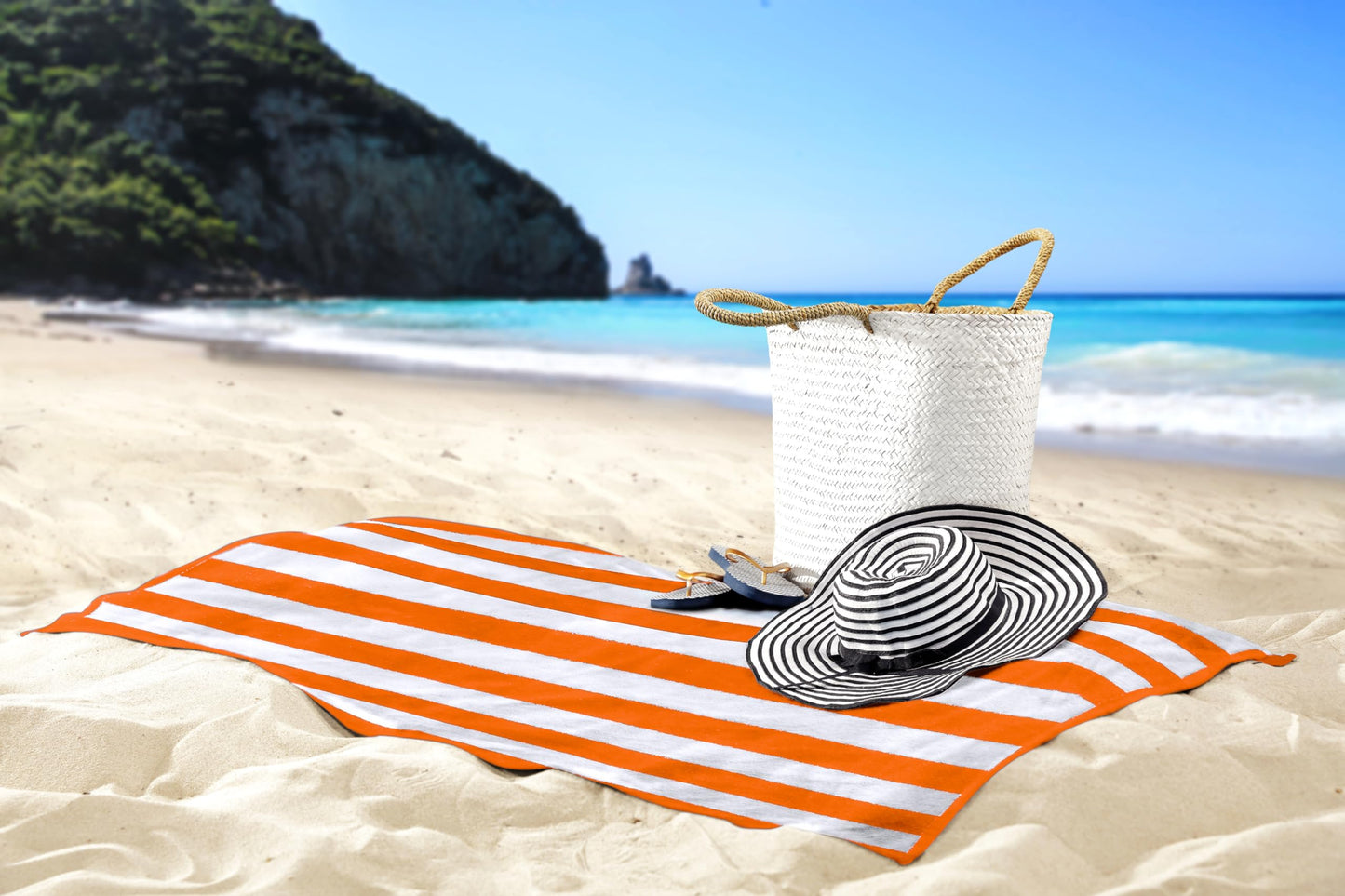 Utopia Towels Pack of 4 Cabana Beach Towels, Oversized 30 x 60 Inches Cotton Beach Towel Set, Smooth Ring Spun Texture for Pool and Swim Days, Modern Striped Design Bath Towels, Orange