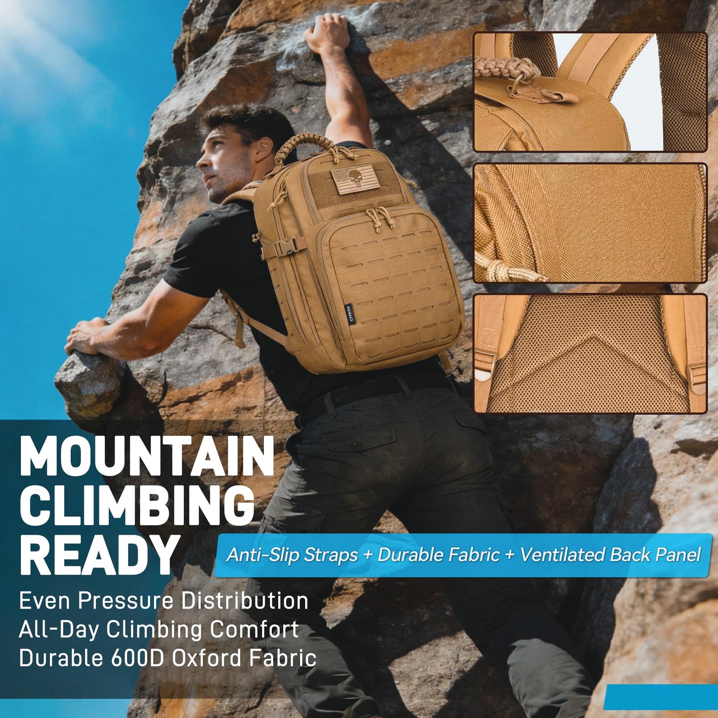 AZULDEZ Military Tactical Backpack, Tactical Backpack for Men, Army 3 Days Assault Pack, Military Molle Backpack Waterproof, EDC Hiking Bug Out Bag with Water Bladder Compartment, Hiking Rucksack