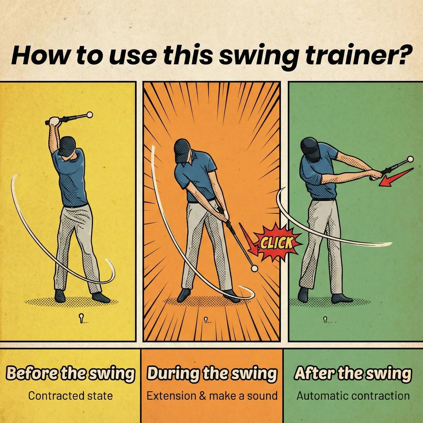 WONXISEN Golf Swing Training Aid - Retractable Grip Trainer with Click Feedback Portable & Right Handed Perfect for Beginners Indoor/Outdoor Use Golf Sure Stance Beginner
